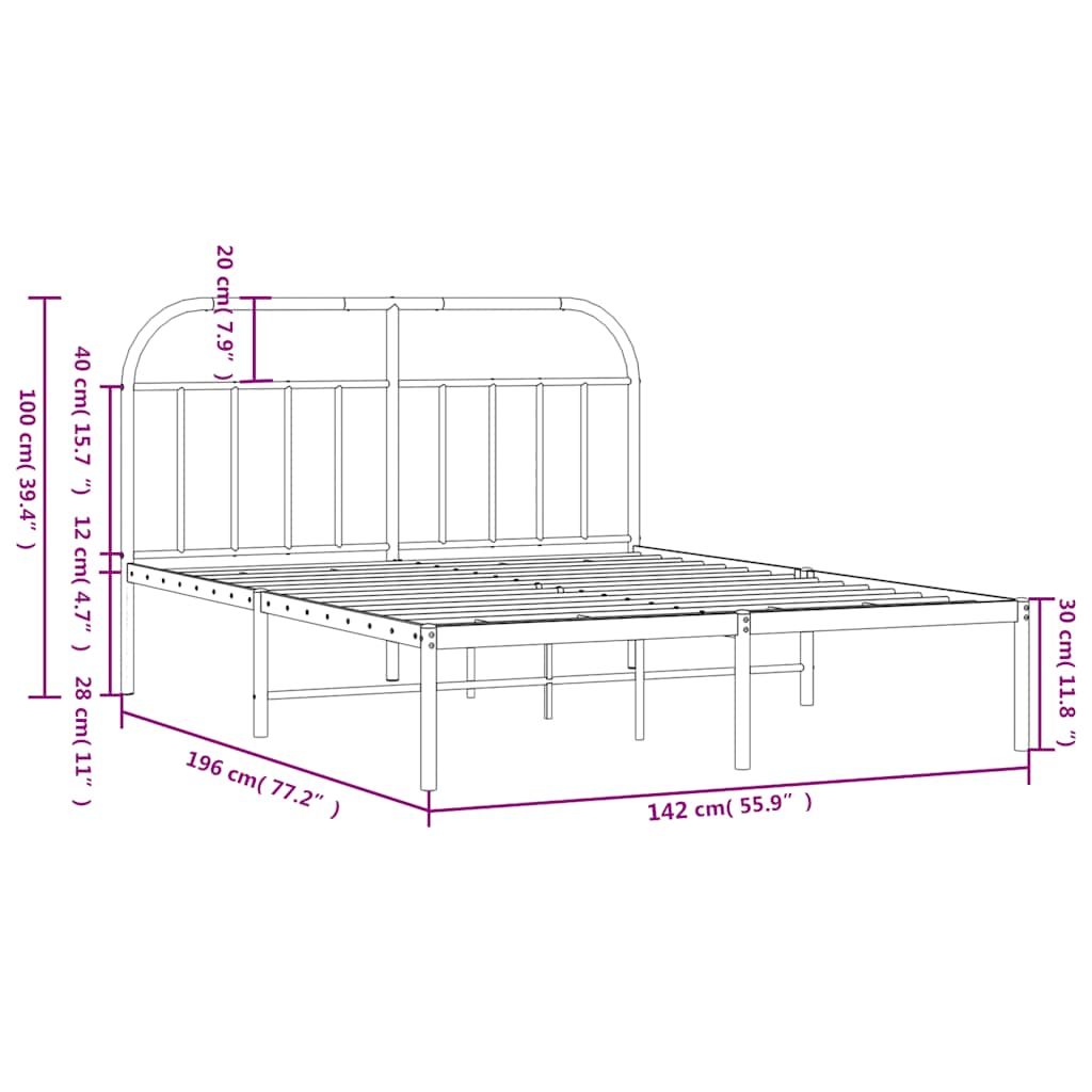 sengeramme med sengegavl 135x190 cm metal hvid