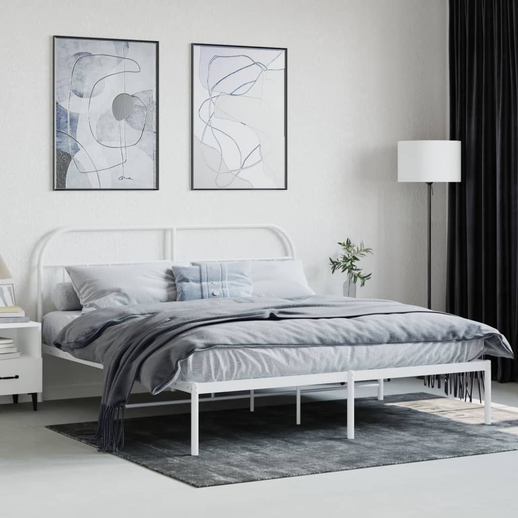 sengeramme med sengegavl 180x200 cm metal hvid
