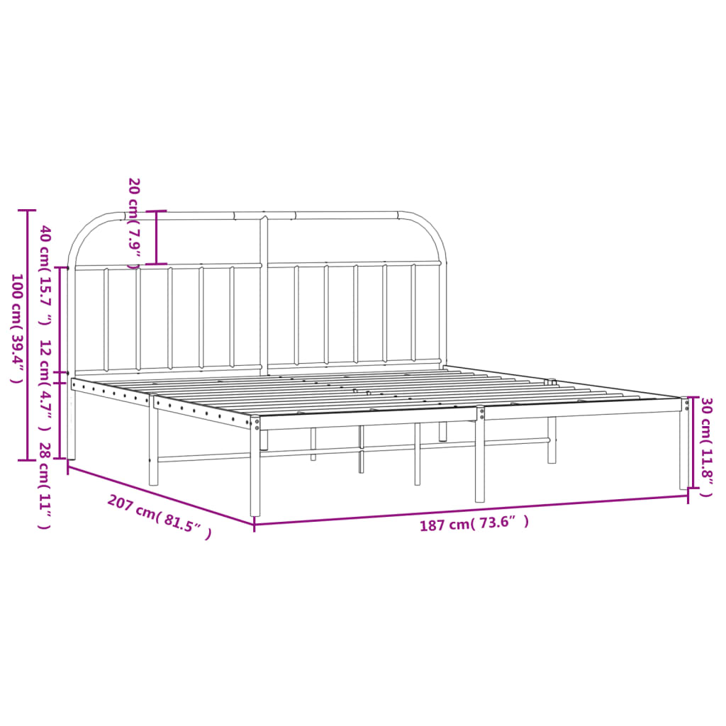 sengeramme med sengegavl 180x200 cm metal hvid