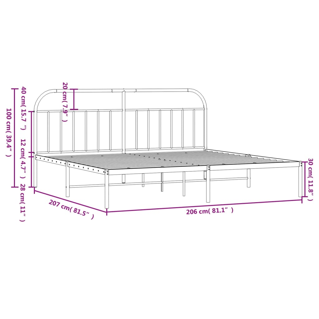 sengeramme med sengegavl 200x200 cm metal hvid