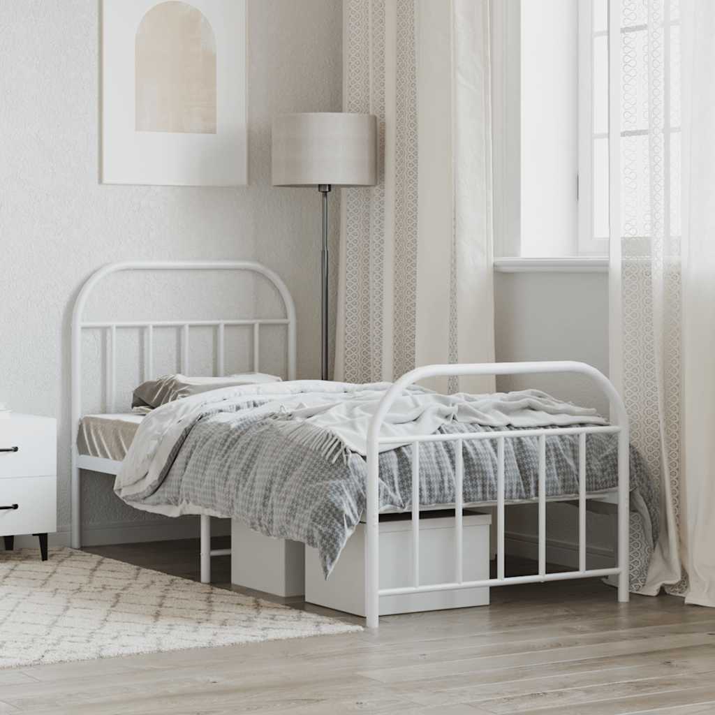 sengeramme med sengegavl og fodgærde 90x190 cm metal hvid