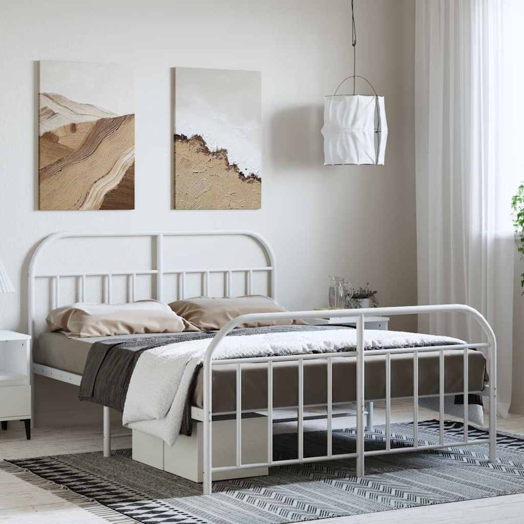 sengeramme med sengegavl og fodgærde 135x190 cm metal hvid