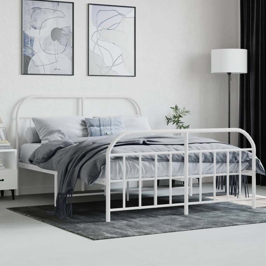 sengeramme med sengegavl og fodgærde 140x200 cm metal hvid