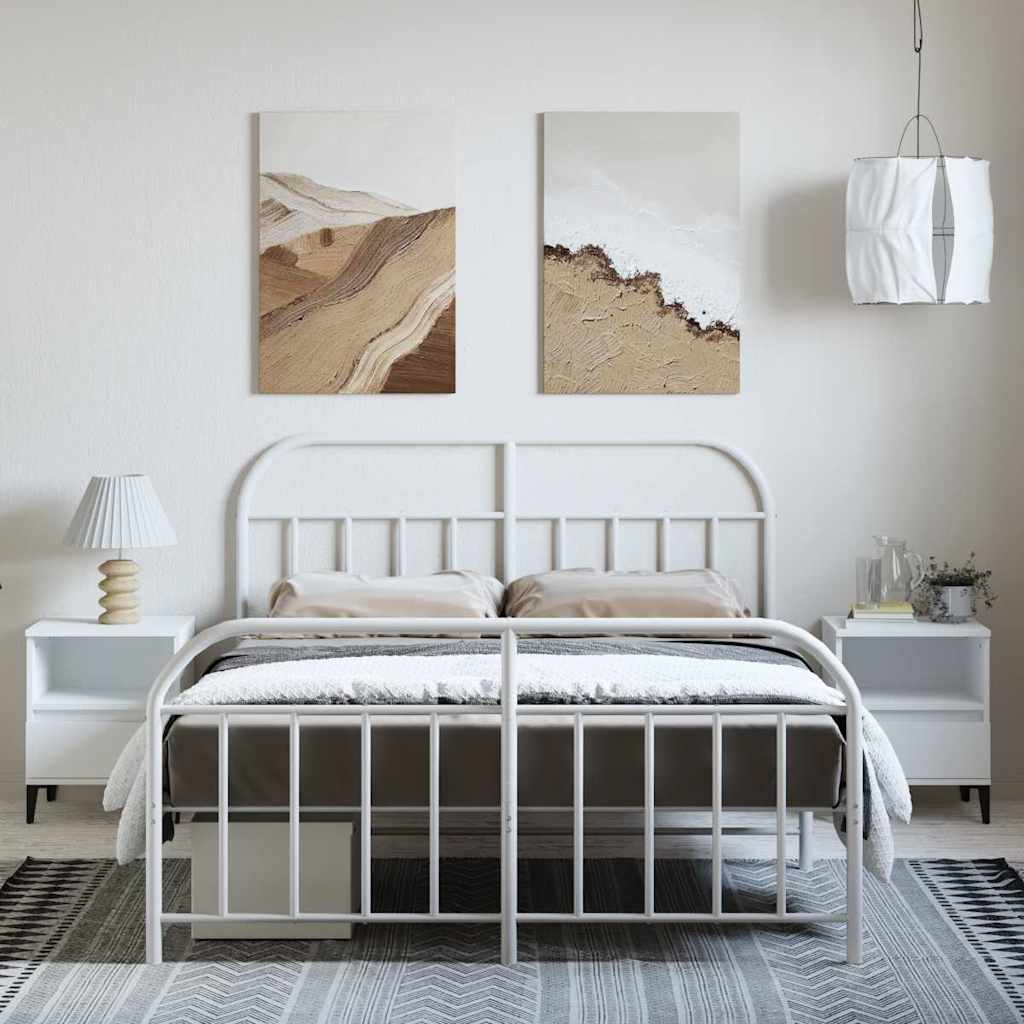 sengeramme med sengegavl og fodgærde 150x200 cm metal hvid