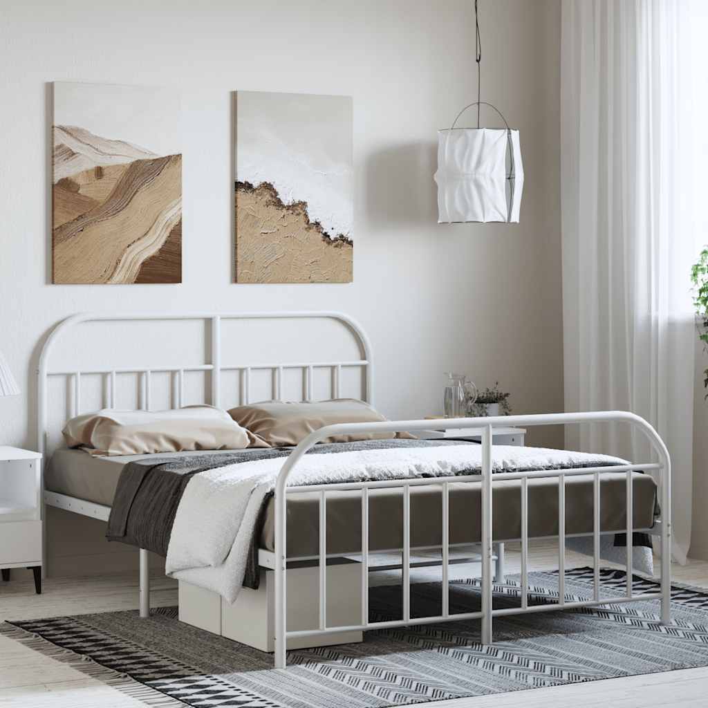 sengeramme med sengegavl og fodgærde 150x200 cm metal hvid