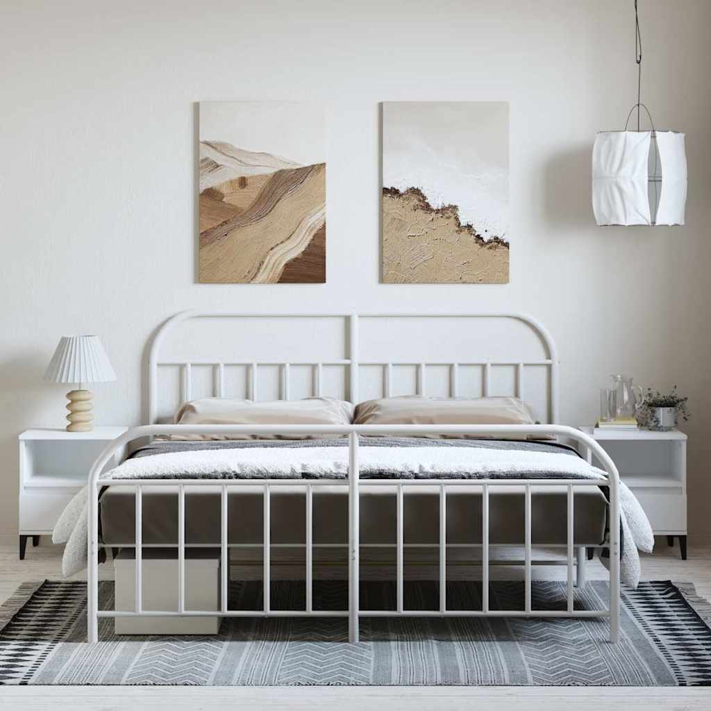 sengeramme med sengegavl og fodgærde 183x213 cm metal hvid
