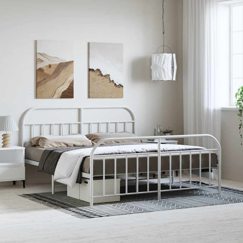 sengeramme med sengegavl og fodgærde 183x213 cm metal hvid