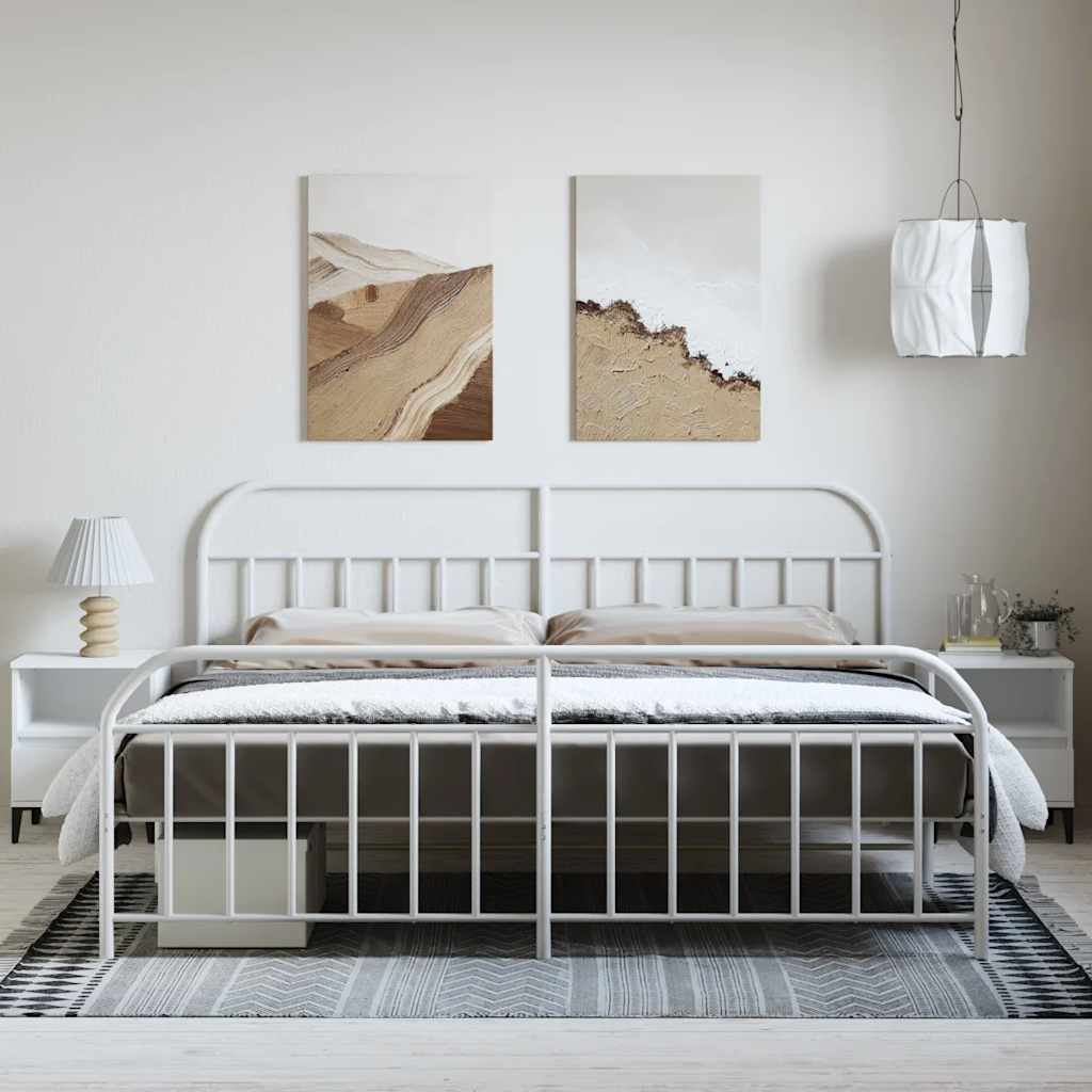 sengeramme med sengegavl og fodgærde 193x203 cm metal hvid