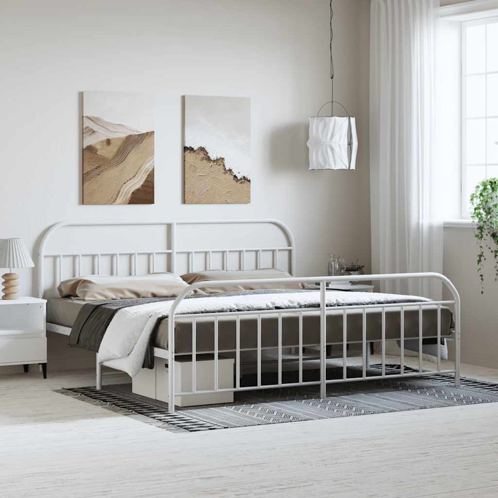 sengeramme med sengegavl og fodgærde 193x203 cm metal hvid