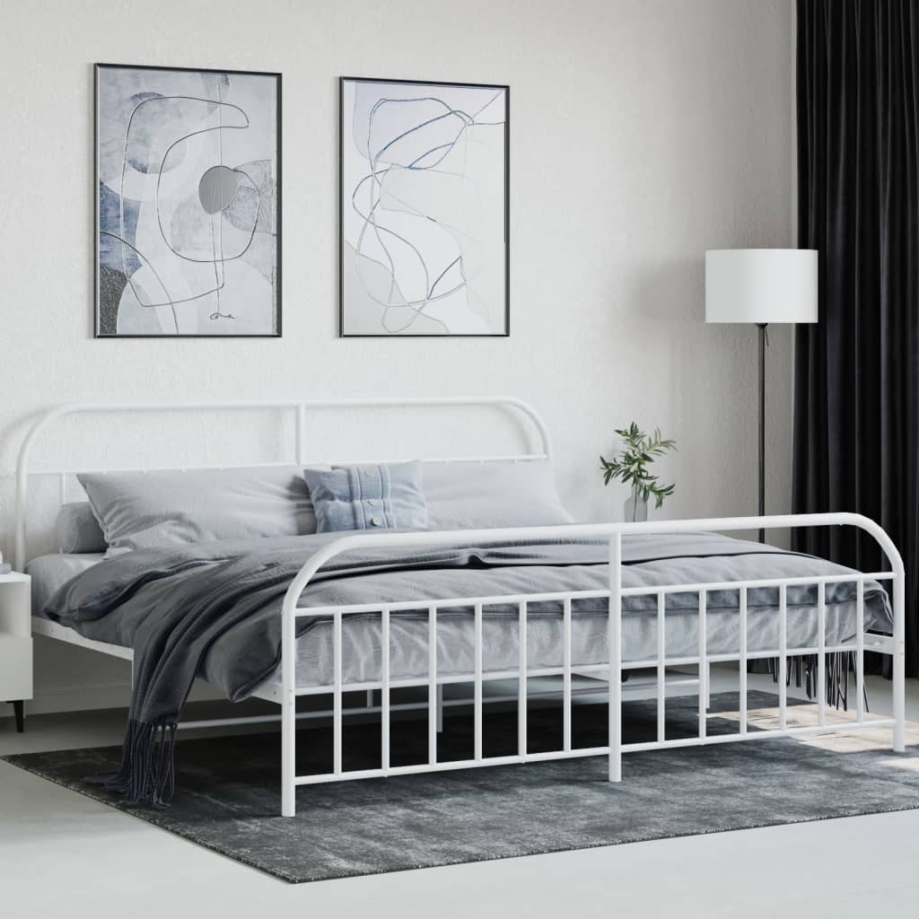 sengeramme med sengegavl og fodgærde 200x200 cm metal hvid