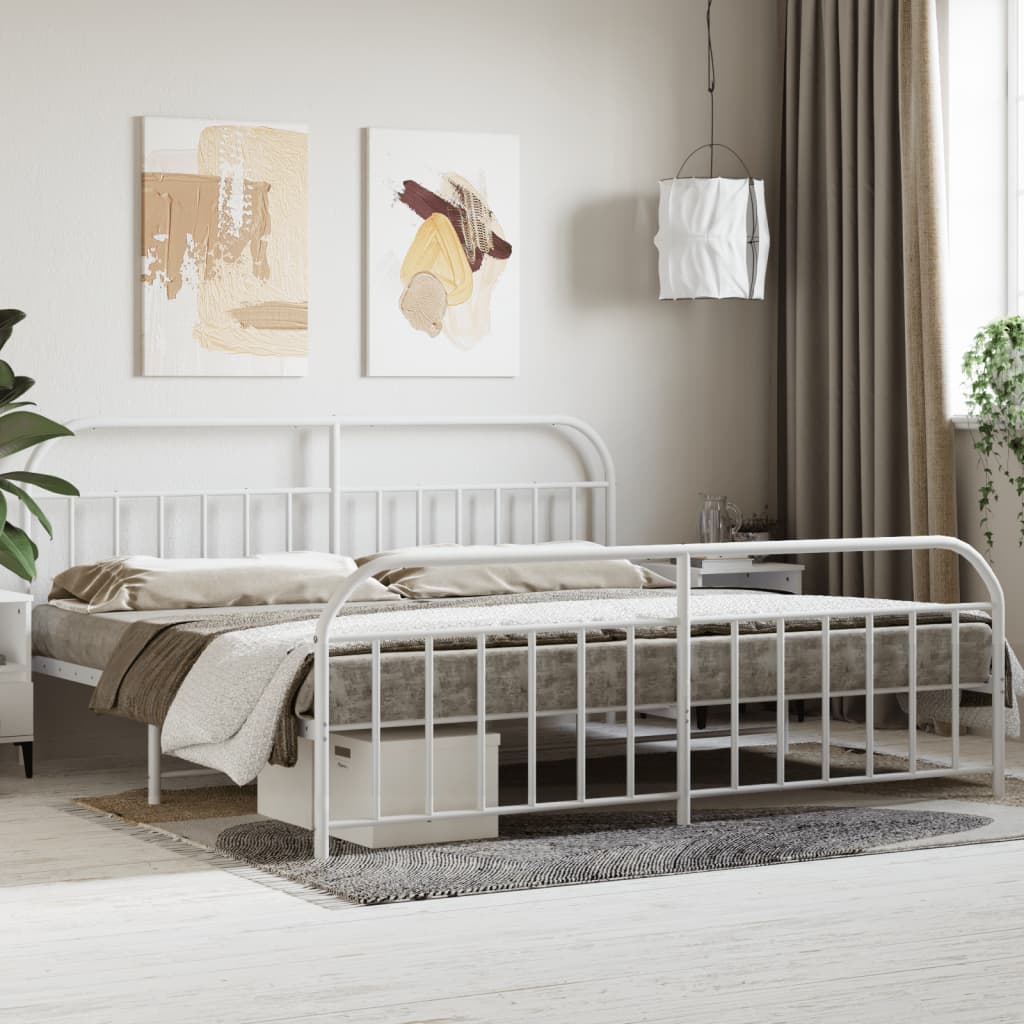 sengeramme med sengegavl og fodgærde 200x200 cm metal hvid