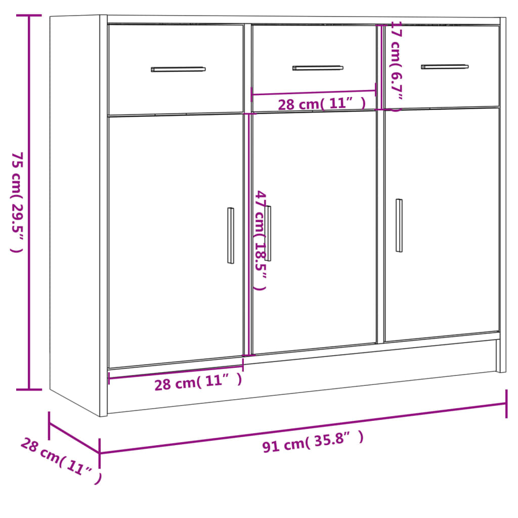skab 91x28x75 cm konstrueret træ røget egetræsfarve