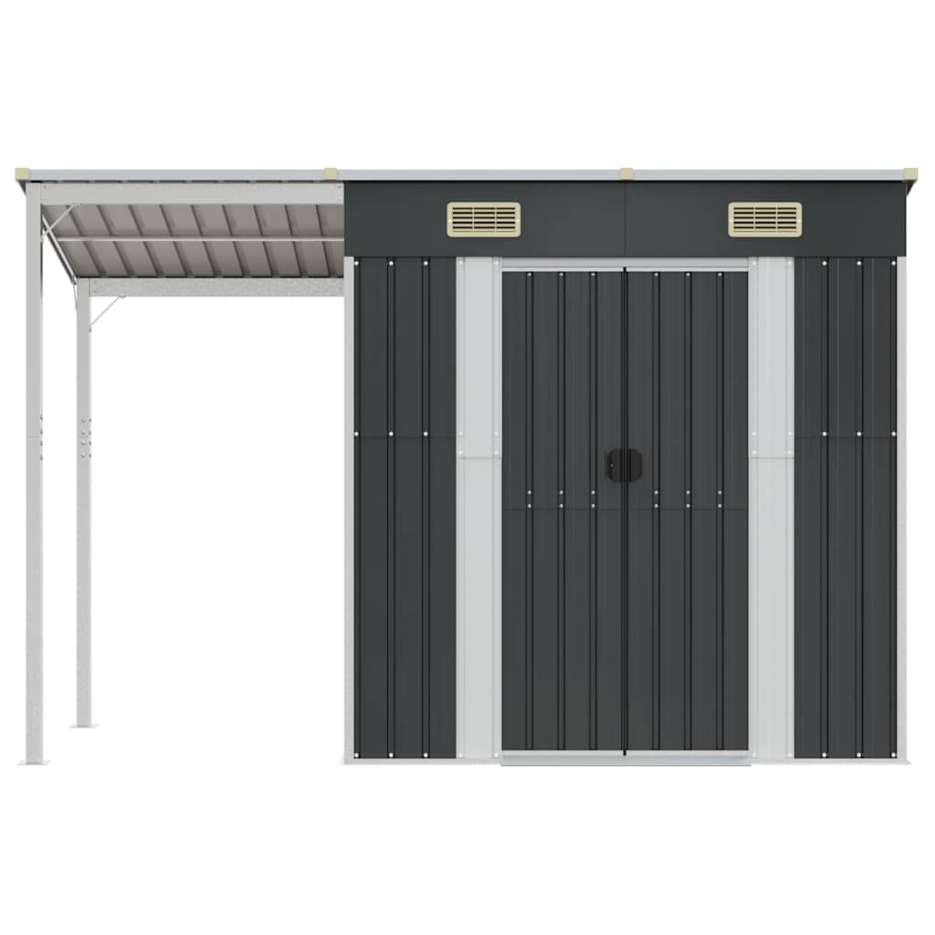 haveskur med udvidet tag 277x107x181 cm stål antracitgrå