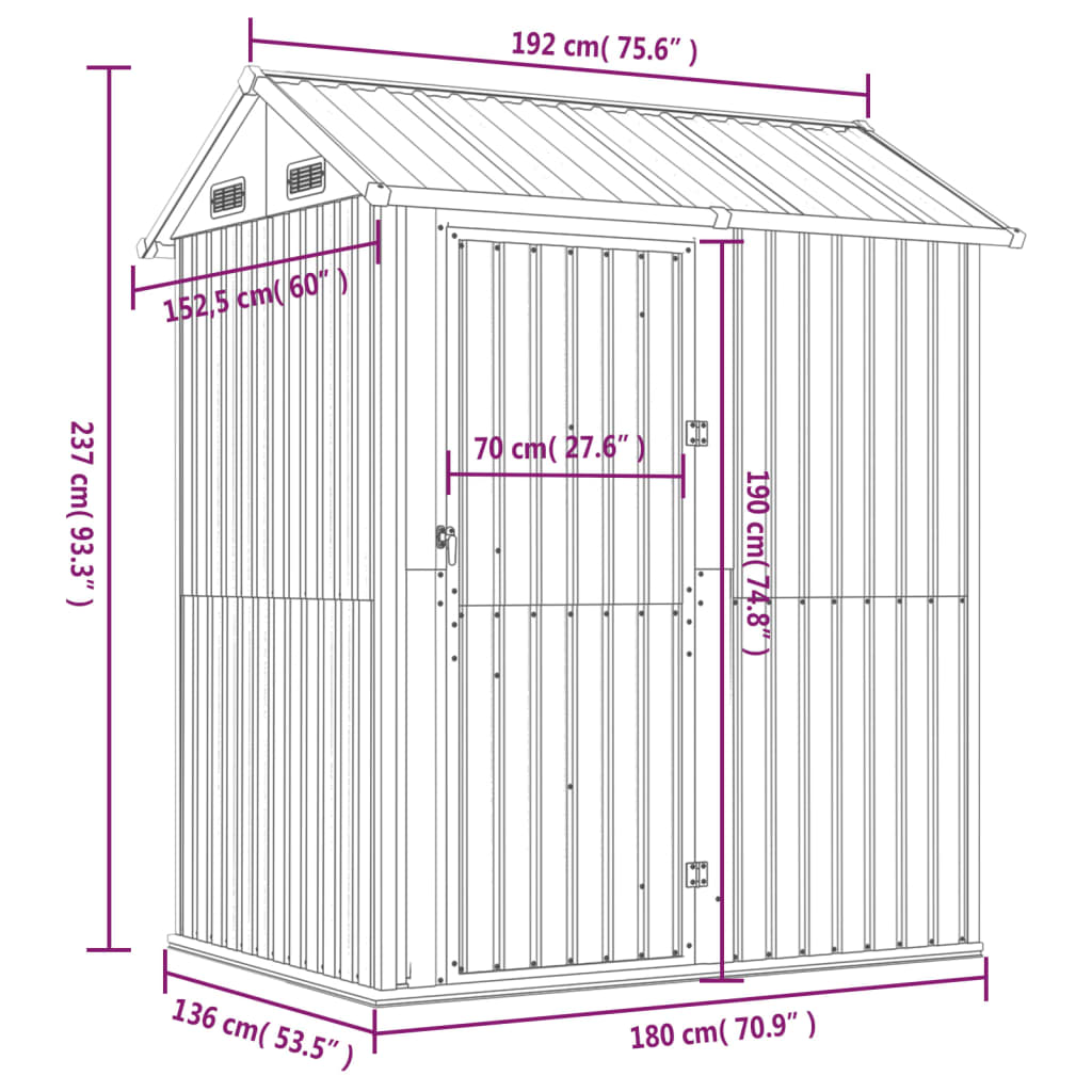 haveskur antracit 192x152,5x237 cm galvaniseret stål