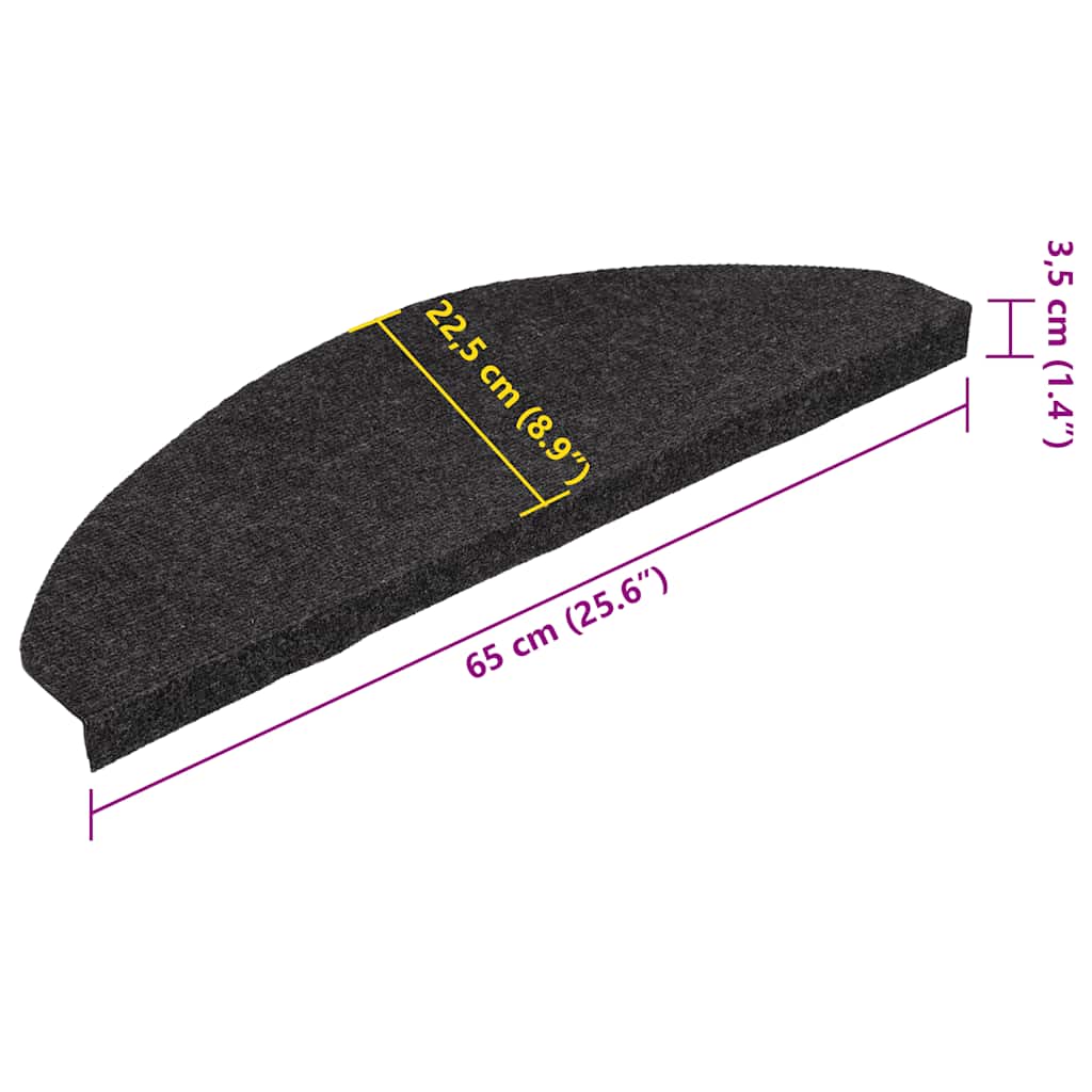 selvklæbende trappemåtter 10 stk. 65x22,5x3,5 cm sort