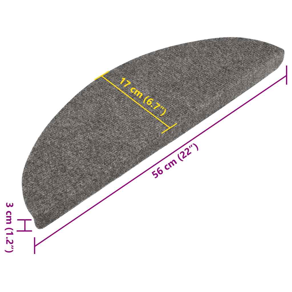 selvklæbende trappemåtter 10 stk. 56x17x3 cm grå