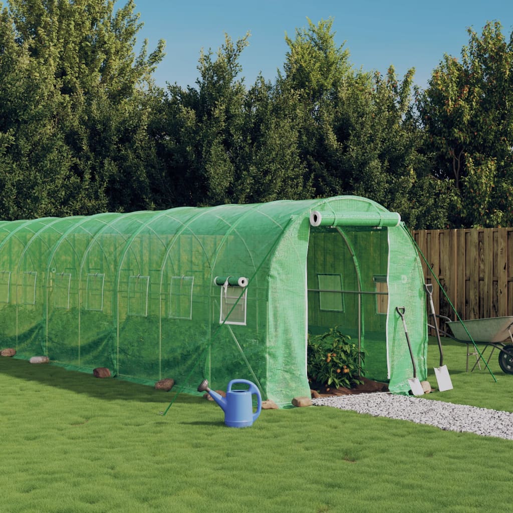 drivhus med stålstel 32 m² 16x2x2 m grøn