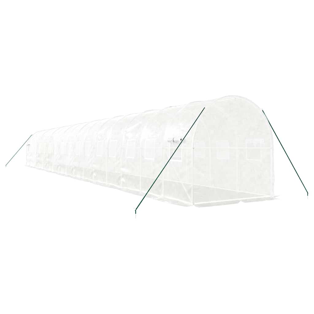 drivhus med stålstel 32 m² 16x2x2 m hvid