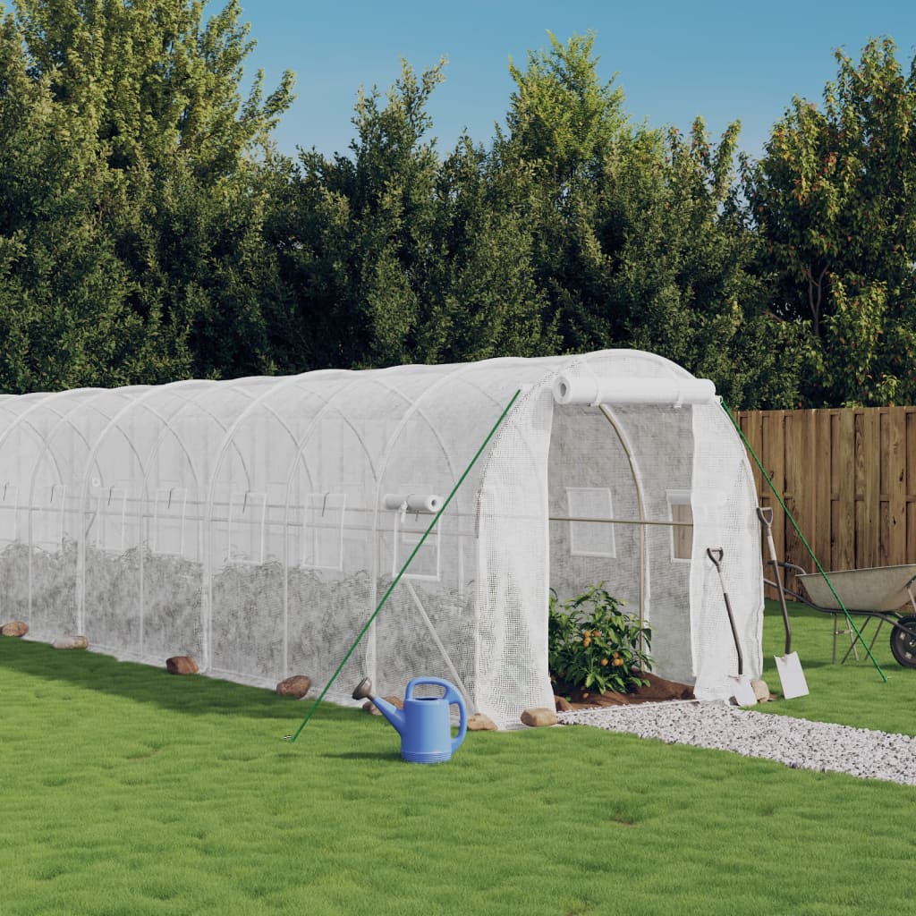drivhus med stålstel 44 m² 22x2x2 m hvid