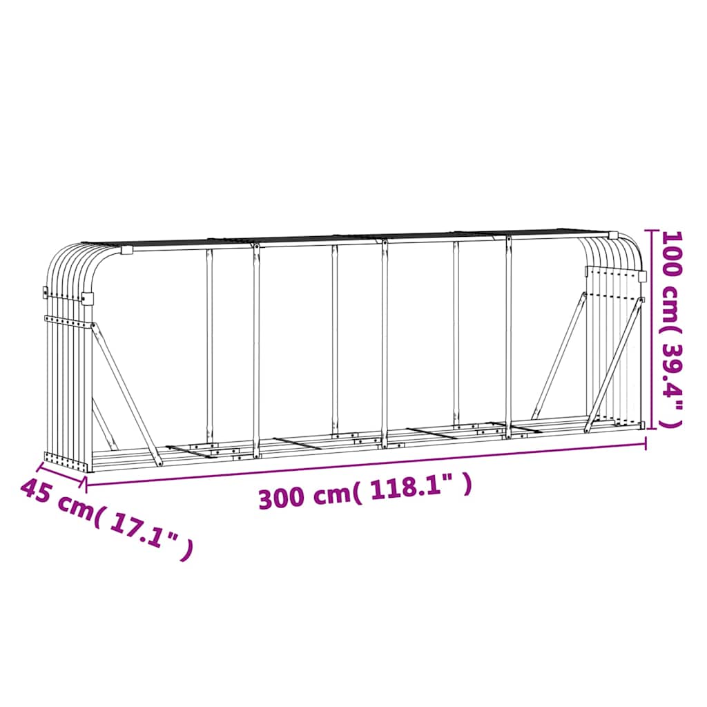 brændestativ 300x45x100 cm galvaniseret stål antracitgrå