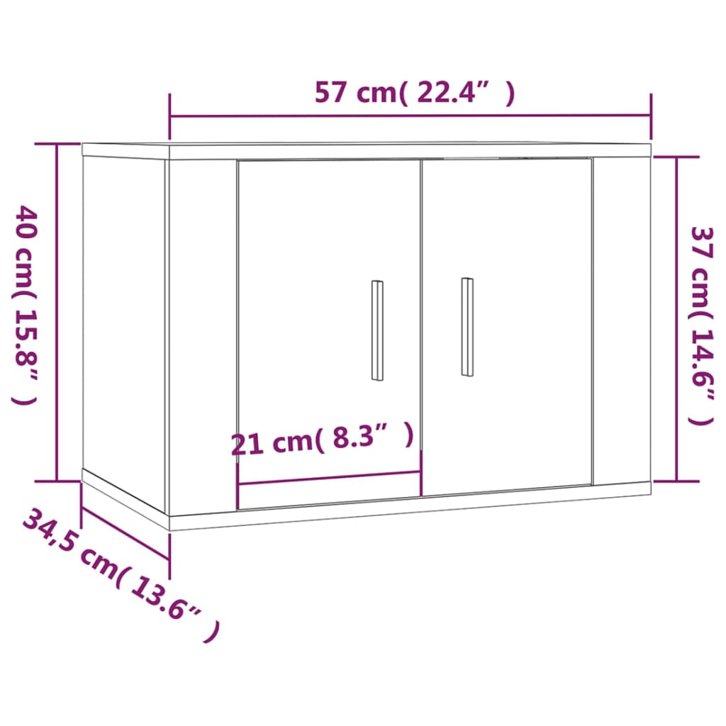 væghængte tv-skabe 2 stk. 57x34,5x40 cm grå sonoma-eg