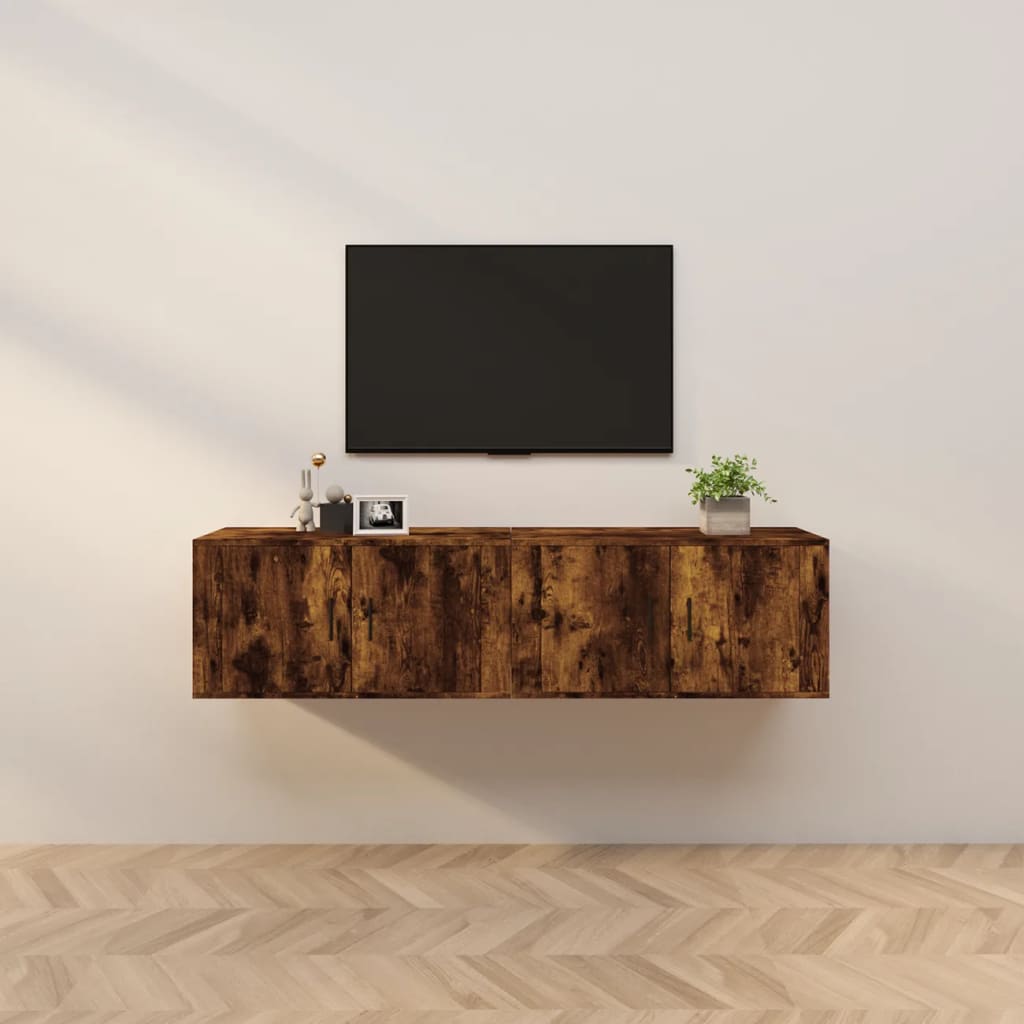 væghængte tv-skabe 2 stk. 80x34,5x40 cm røget egetræsfarve