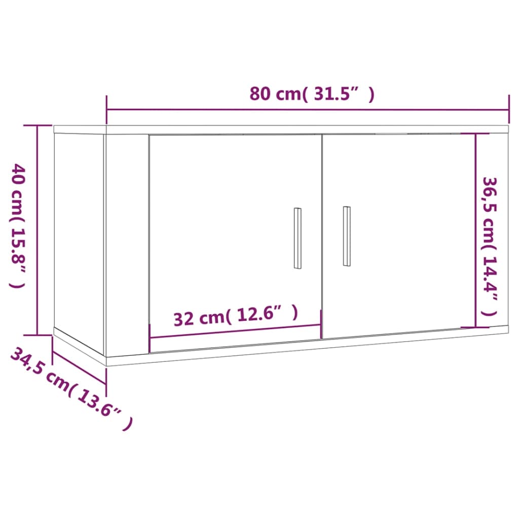 væghængte tv-skabe 2 stk. 80x34,5x40 cm grå sonoma-eg