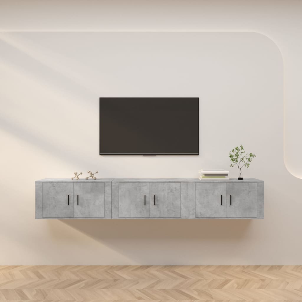væghængte tv-skabe 3 stk. 80x34,5x40 cm betongrå