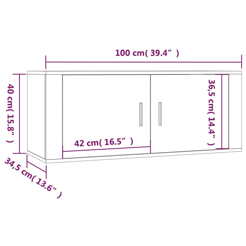 væghængte tv-skabe 2 stk. 100x34,5x40 cm betongrå