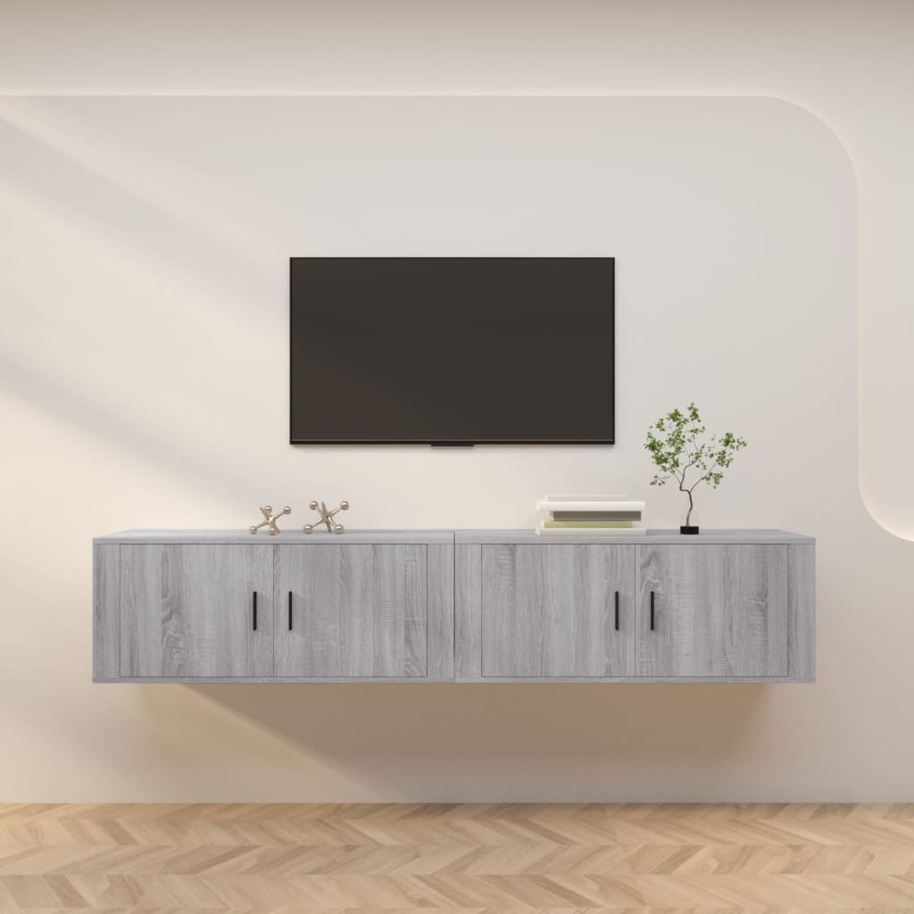 væghængte tv-skabe 2 stk. 100x34,5x40 cm grå sonoma-eg