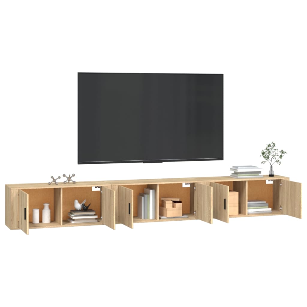 væghængte tv-skabe 3 stk. 100x34,5x40 cm sonoma-eg