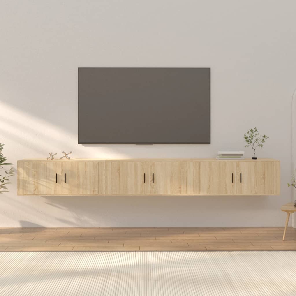 væghængte tv-skabe 3 stk. 100x34,5x40 cm sonoma-eg