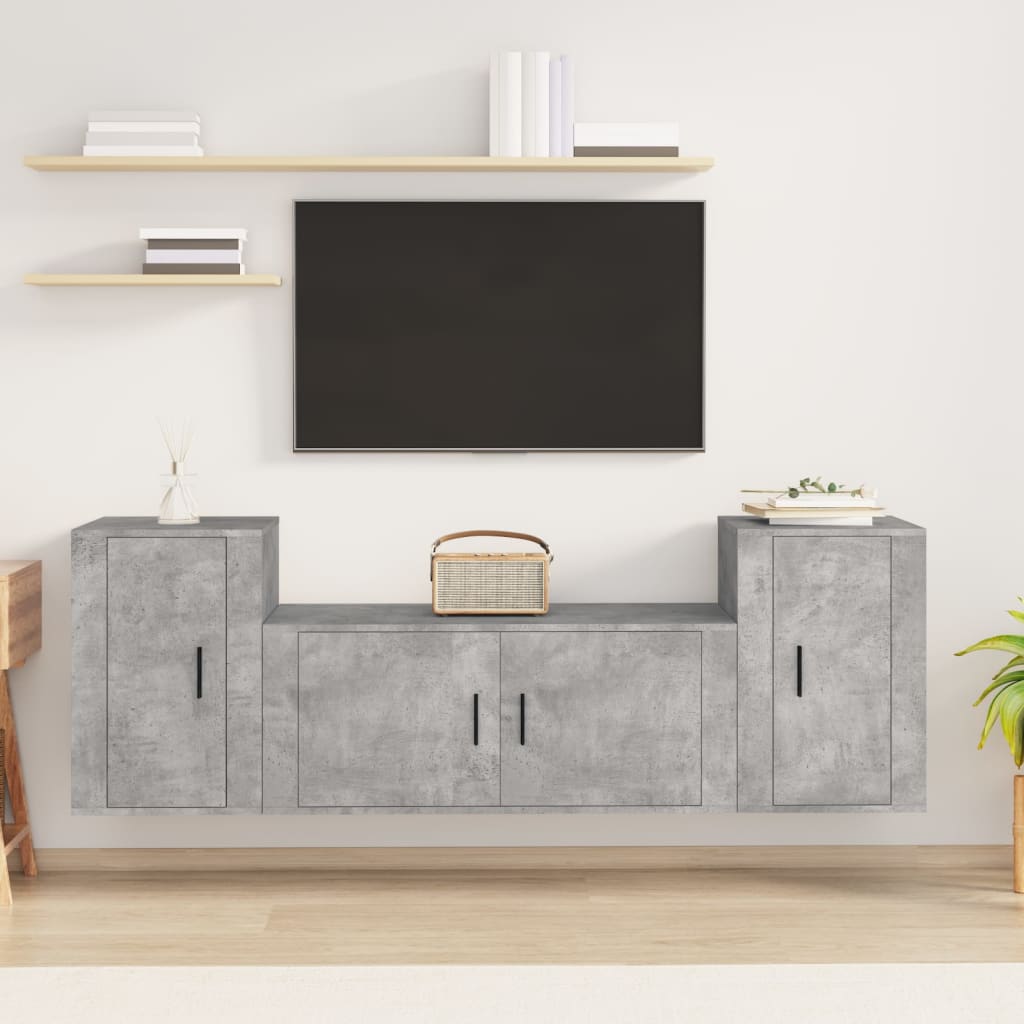 tv-skabssæt 3 dele konstrueret træ betongrå