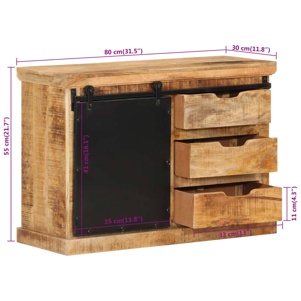 skænk 80x30x55 cm massivt ru mangotræ