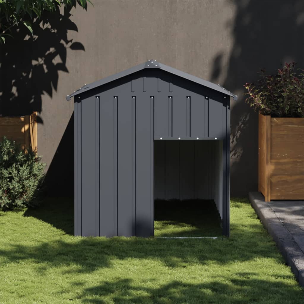 hundehus med tag 117x153x123 cm galvaniseret stål antracitgrå