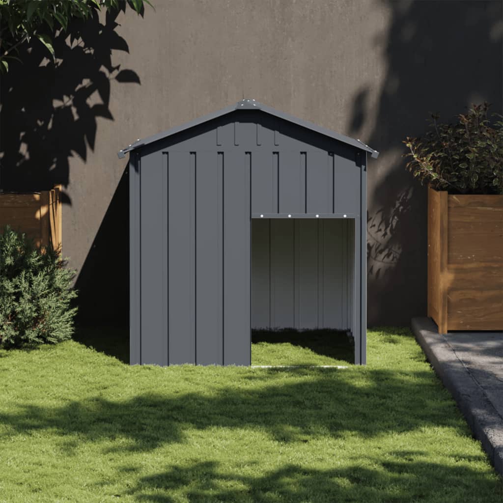 hundehus med tag 117x103x123 cm galvaniseret stål antracitgrå