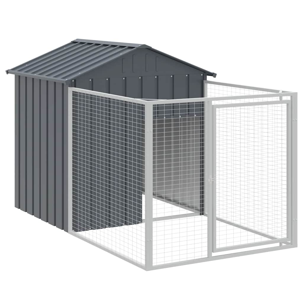 hundehus med løbegård 117x201x123 cm galvaniseret stål antracit