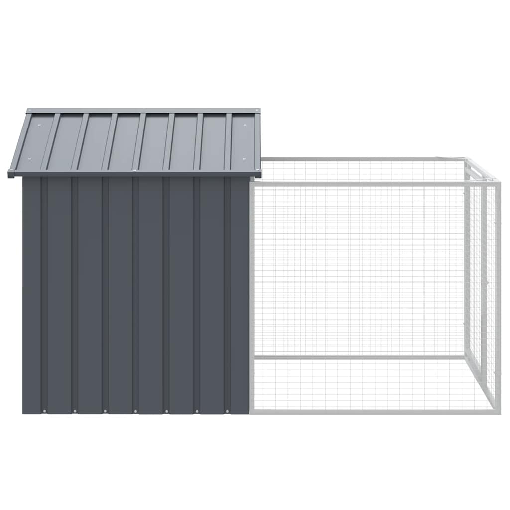 hundehus med løbegård 117x201x123 cm galvaniseret stål antracit