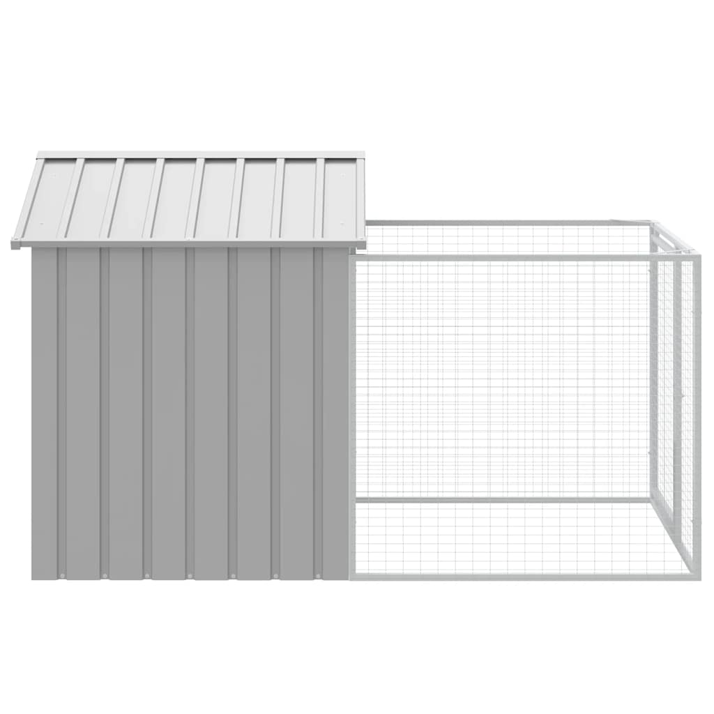 hundehus med løbegård 117x201x123 cm galvaniseret stål lysegrå