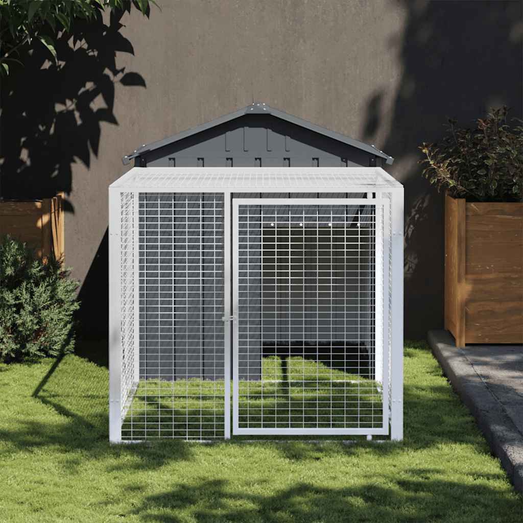 hønsebur med løbegård antracit 117x201x123 cm galvaniseret stål
