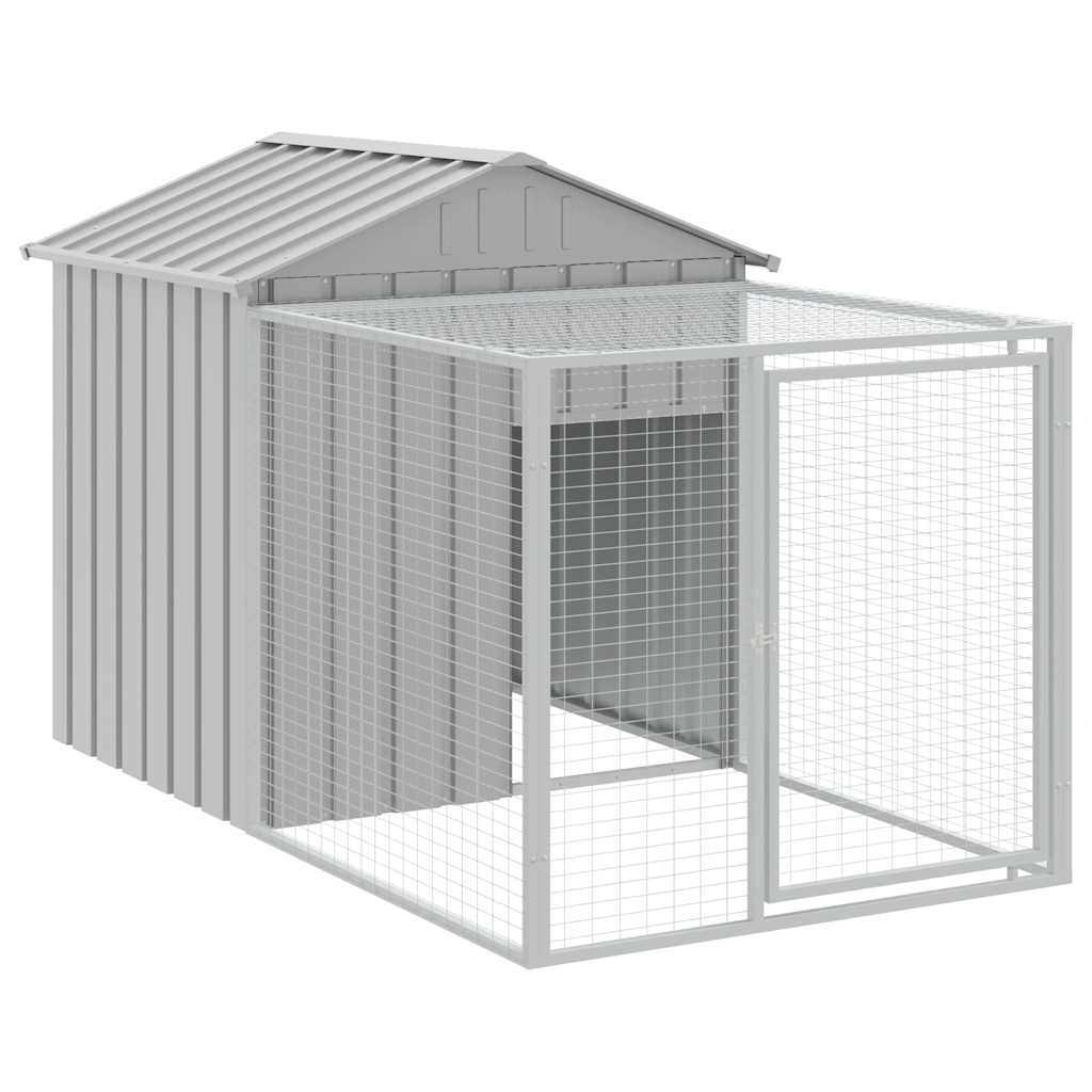 hønsebur med løbegård lysegrå 117x201x123 cm galvaniseret stål