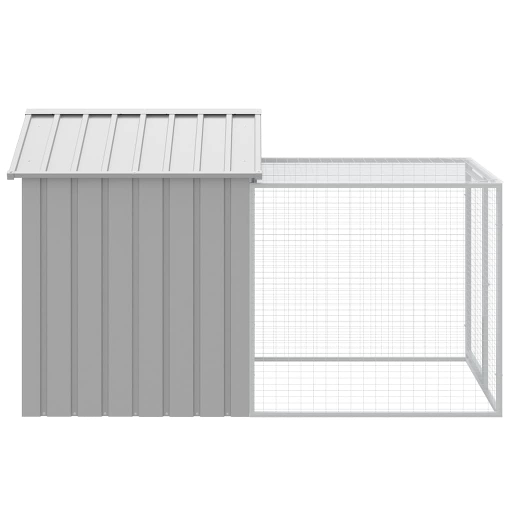 hønsebur med løbegård lysegrå 117x201x123 cm galvaniseret stål