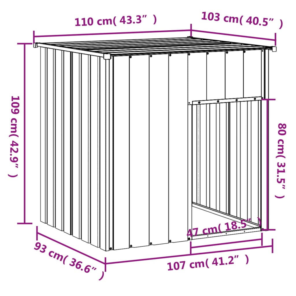 hundehus med tag antracit 110x103x109 cm galvaniseret stål