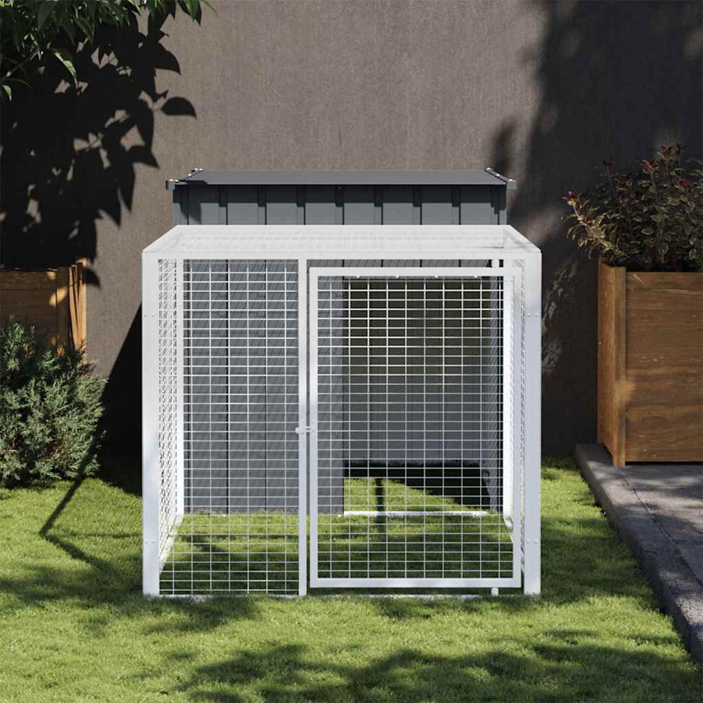 hønsebur med løbegård antracit 110x201x110 cm galvaniseret stål