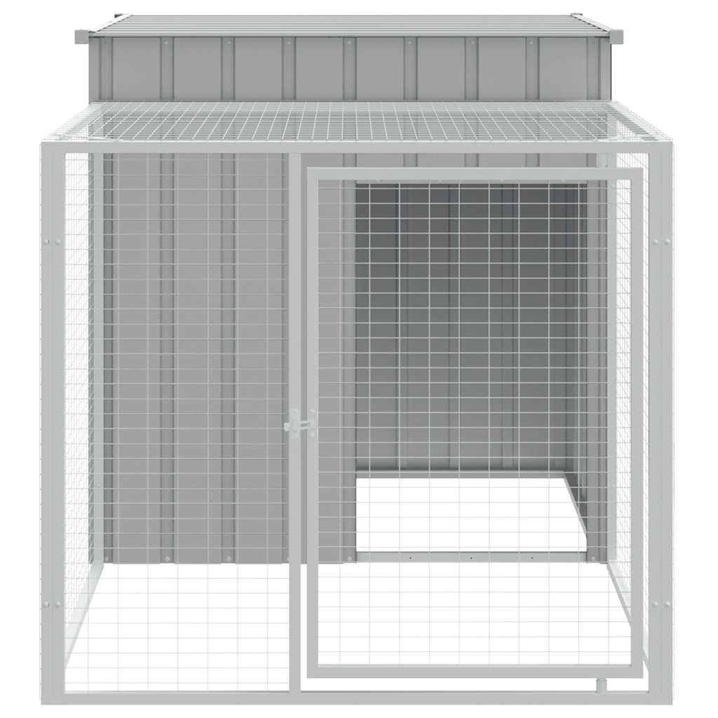 hønsebur med løbegård lysegrå 110x201x110 cm galvaniseret stål