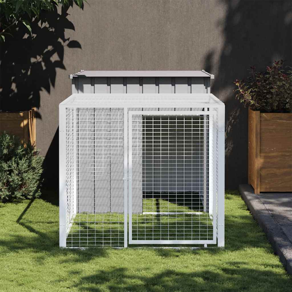 hønsebur med løbegård lysegrå 110x201x110 cm galvaniseret stål