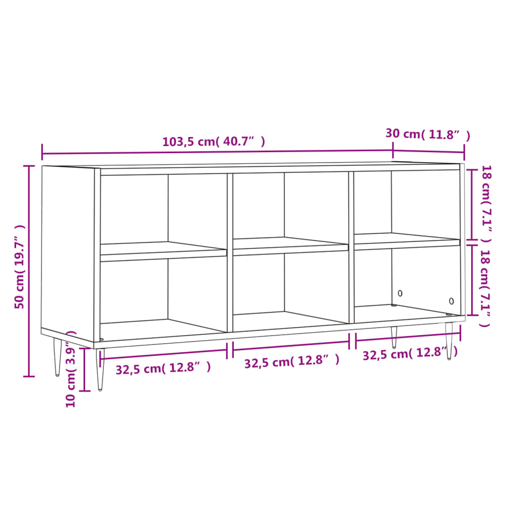 tv-bord 103,5x30x50 cm konstrueret træ røget egetræsfarve