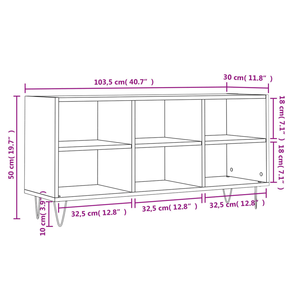 tv-bord 103,5x30x50 cm konstrueret træ grå sonoma-eg
