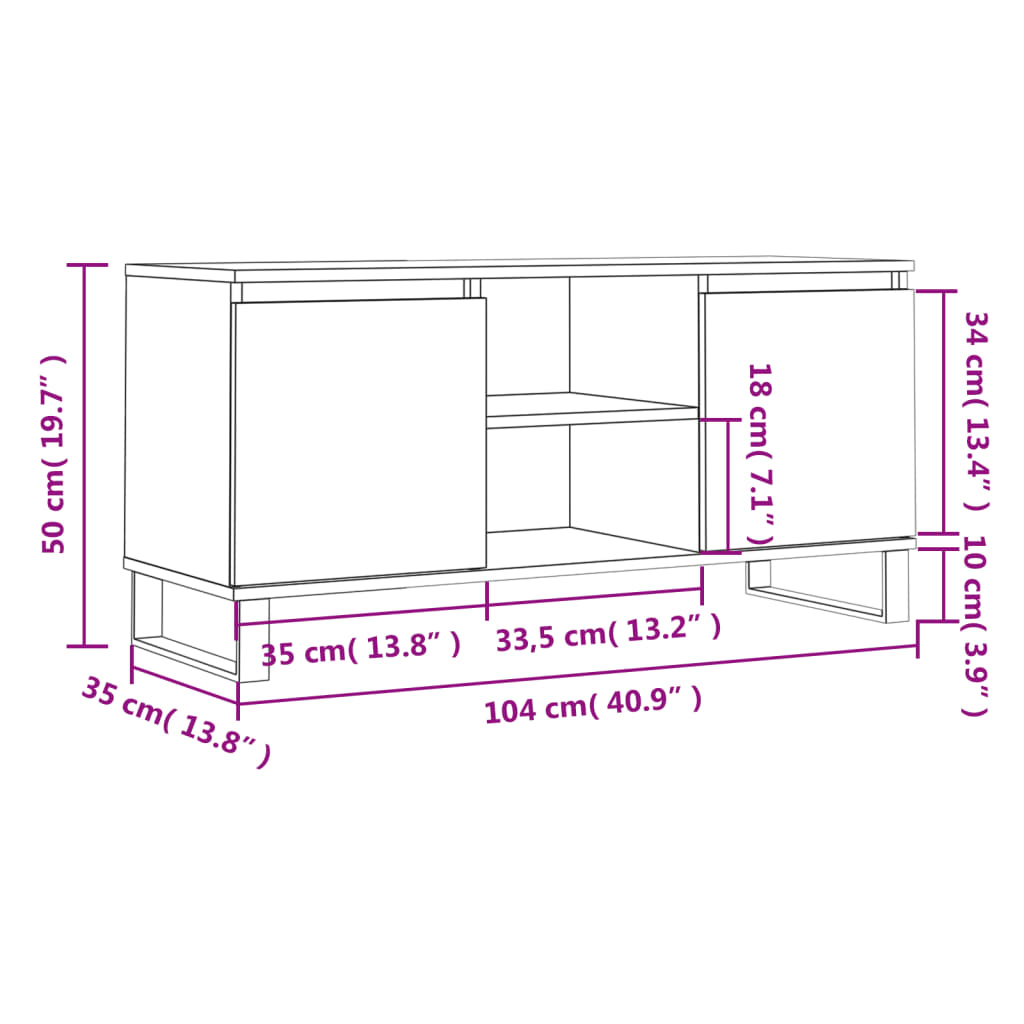 tv-bord 104x35x50 cm konstrueret træ grå sonoma-eg