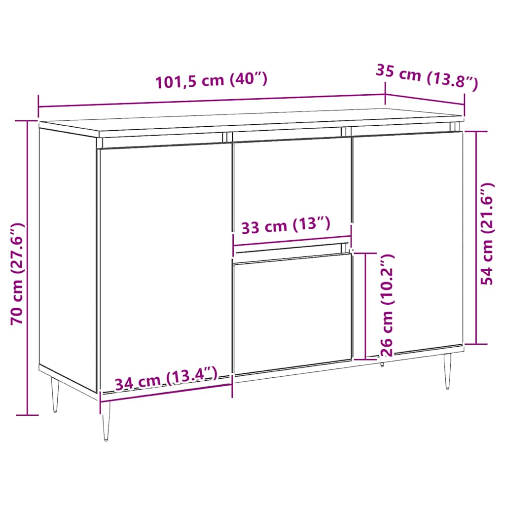 skænk 101,5x35x70 cm konstrueret træ sonoma-eg